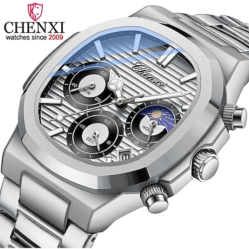 

Chenxi, nueva moda, cronógrafo, fecha, reloj para hombre, relojes de pulsera de cuarzo, acero inoxidable, con luminoso, reloj masculino de negocios