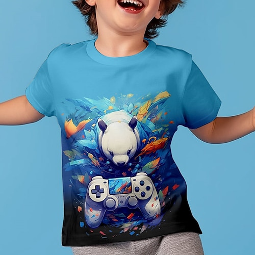 

Garçon T-shirt Manche Courte T-shirt Tee-shirts Animal Panda Jeux 3D effet Actif Sportif Mode Polyester Extérieur Casual du quotidien Enfants Col ras du cou 3-12 ans Graphique imprimé en 3D Standard