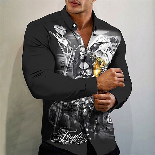 

Homens Camisa Social Caveiras Estampas Abstratas Escuro Aberto para a Lateral Azul Cinzento Ao ar livre Rua Manga Longa Imprimir Roupa Moda Roupa de rua Designer Punk e gótico