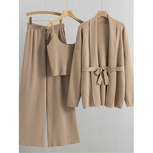 

Pull Ensemble Maille Femme A côtes Tricoter Lacet Couleur unie A Bretelles mode Décontractées du quotidien Sortie manche longue Eté Printemps Noir Blanche Taille unique