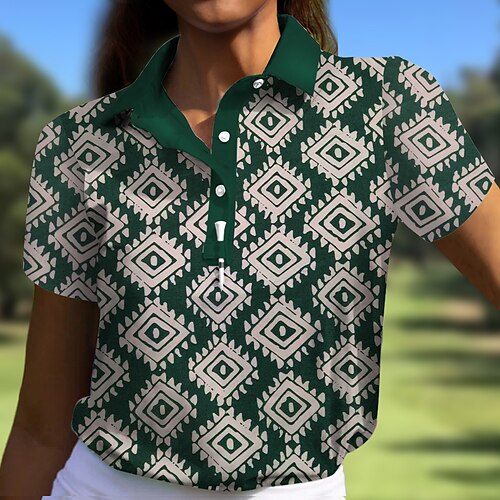 

Mujer Camisas de polo Camiseta de golf Polo con botones Transpirable Secado rápido Dispersor de humedad Manga Corta Ropa de golf ropa de golf Ajuste regular Geométrico Verano Tenis Golf pepinillo