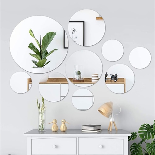

1 Juego de pegatinas de pared con superficie de espejo brillante exquisita, pegatinas de pared con espejo circular 3d a la moda