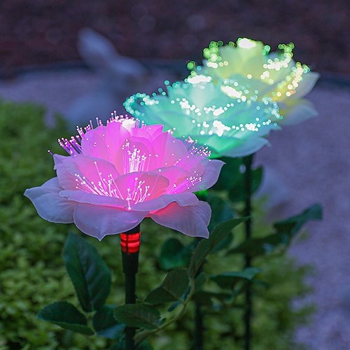 

2 peças de fibra solar rosa luz de jardim ao ar livre à prova dwaterproof água flor gramado luz villa pátio quintal parque passarela paisagem decoração do feriado