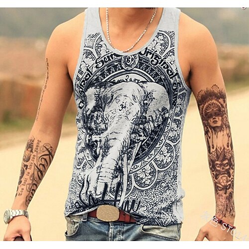 

Men's Tank Top Vest Top Undershirt Sleeveless Shirt Graphic Elephant Round Neck Plus Size Sports Weekend Sleeveless Print Clothing Apparel Active Muscle Slim Fit Workout