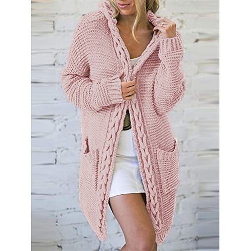 

Gilet Cardigan Maille Femme torsadé Tricoter Tunique Poche Couleur unie Capuche mode Décontractées Extérieur du quotidien manche longue Automne Hiver Noir Rose Claire S M L