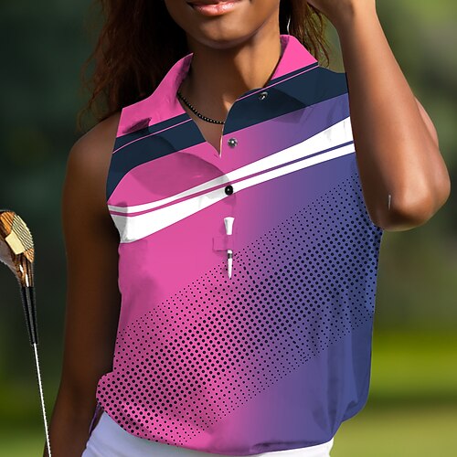 

Women's Polo Shirt Golf Shirt Button Up Polo Breathable Quick Dry Moisture Wicking Sleeveless Golf Apparel Golf Clothes Regular Fit Geometry Summer Tennis Golf Pickleball