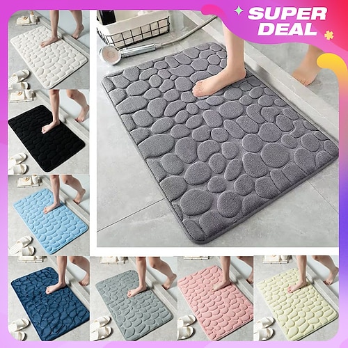 

Cobblestone Embossed Bathroom Bath Mat, Memory Foam Pad, Washable Bath Rugs, Rapid Water Absorbent, Non-Slip, Washable, Thick, Soft And Comfortable Carpet For Shower Room