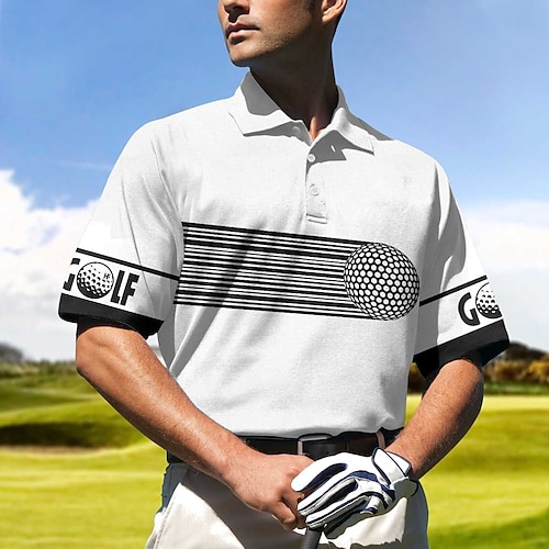 

Men's Polo Shirt Golf Shirt Button Up Polo Breathable Quick Dry Moisture Wicking Short Sleeve Golf Apparel Golf Clothes Regular Fit Stripe Summer Tennis Golf Pickleball
