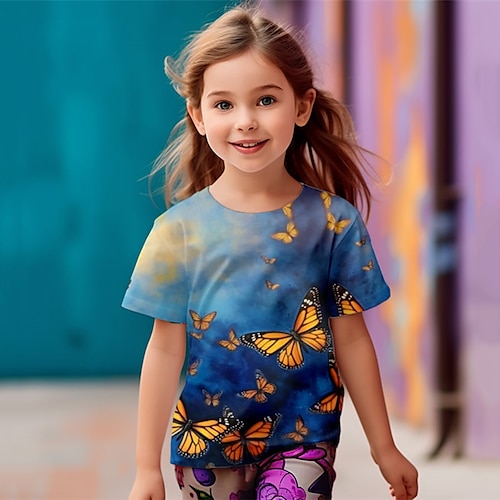 

Mädchen T-Shirt Kurzarm T-Shirt Graphic Karikatur 3D-Druck Aktiv Modisch Kuschelig Polyester Outdoor Casual Täglich kinderkleidung Rundhalsausschnitt 3-12 Jahre 3D-gedruckte Grafik Regular Fit Hemd