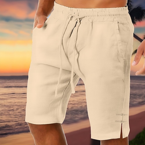 

Hombre Pantalón corto Pantalones cortos de lino Pantalones cortos de verano Pantalones cortos de playa Correa Cintura elástica Pierna recta Plano Comodidad Transpirable Corto Casual Diario Festivos