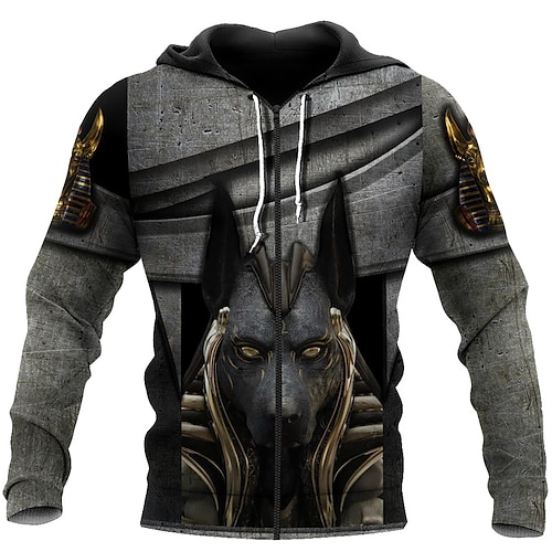 

Men's Full Zip Hoodie Jacket Dark Gray Hooded Animal Graphic Prints Zipper Print Sports Outdoor Daily Sports 3D Print Streetwear Designer Casual Spring Fall Clothing Apparel Hoodies Sweatshirts