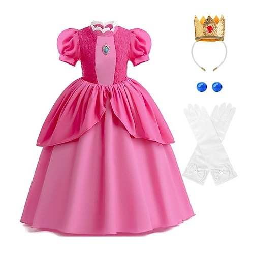 

Princess Peach Costume for Girls,Super Brothers Princess Peach Dress for Kids Cosplay Halloween Party Dress Up
