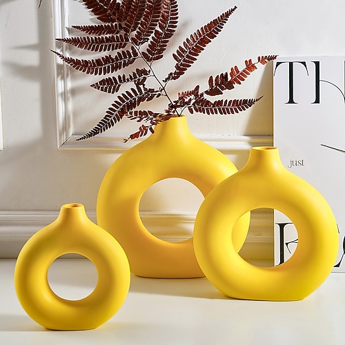 

ABS-Vase, nordisches, geometrisches, minimalistisches Design, O-förmige Vase mit mehreren Volltonfarben, erhältlich für Heimdekoration in Wohnzimmern, Arbeitszimmern, Restaurants und Geschenken für