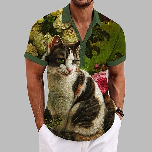 

Herren Hemd leinenhemd Tier Blumen Katze Grafik-Drucke Ständer Gelb Dunkelgrün Purpur Grün Khaki Outdoor Strasse Kurzarm Bedruckt Bekleidung Leinen Modisch Strassenmode Designer Brautkleider schlicht