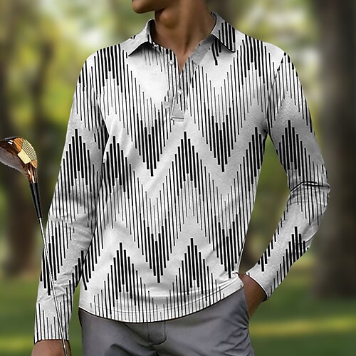 

Homens Camisa polo de caminhada Camisa de golfe Pólo de botões Respirável Secagem Rápida Pavio Humido Manga Longa Vestuário de golfe Roupas de golfe Normal Geometria Primavera Outono Tênis Golfe