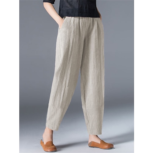 

Women's Bloomers Baggy Cropped Pants Casual Ankle-Length Linen Cotton Blend Pocket Micro-elastic Mid Waist Streetwear Simple Outdoor Vacation Wine Robin's Egg Blue S M Summer Spring
