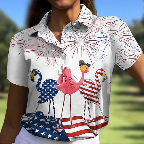 

Mulheres Camisa polo de caminhada Camisa de golfe Pólo de botões Respirável Secagem Rápida Pavio Humido Manga Curta Vestuário de golfe Roupas de golfe Normal Bandeira Verão Tênis Golfe Pickleball