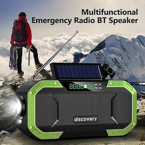 

Neues, leichtes BT-FM/AM-Radio, tragbar, IPX6, wasserdicht, Handkurbel, Solar-Multifunktions-Notfall-Bluetooth-Lautsprecher, Unterstützung für SOS