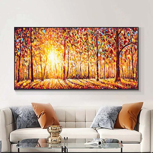 Autumn Birch Tree Forest Landscape Painting Oil on Canvas Textured