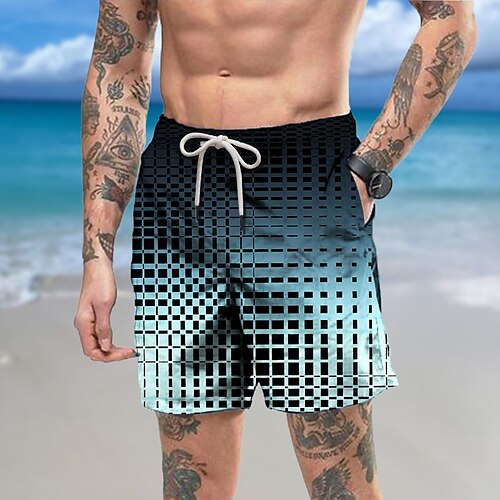 

Men's Board Shorts Swim Shorts Swim Trunks Drawstring with Mesh lining Elastic Waist Graphic Prints Geometry Quick Dry Short Casual Daily Holiday Hawaiian Boho Navy Blue Blue Micro-elastic