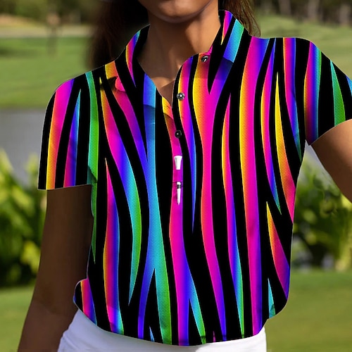 

Women's Polo Shirt Golf Shirt Button Up Polo Breathable Quick Dry Moisture Wicking Short Sleeve Golf Apparel Golf Clothes Regular Fit Stripes Summer Tennis Golf Pickleball