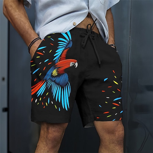 

Herren Shorts Kurze Hosen Sommer-Shorts Strandshorts Kurze Hosen Kordelzug Elastische Taille 3D-Druck Graphic Vogel Atmungsaktiv Weich Kurz Casual Täglich Festtage Strassenmode Hawaiianisch Schwarz