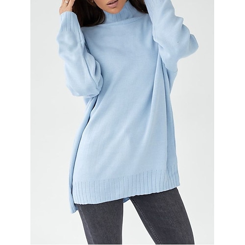 

Women's Pullover Sweater Jumper Jumper Ribbed Knit Oversized Solid Color Turtleneck Stylish Casual Outdoor Daily Summer Fall Black Blue One-Size