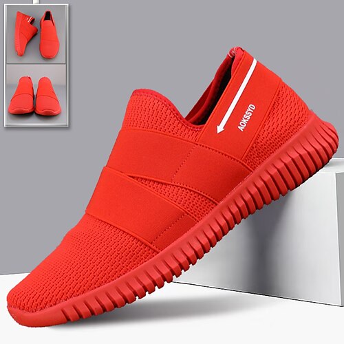 

Homens Tênis Mocassins e Slip-Ons Mocassins Comfort Penny Loafers Sapatos Flyknit Esportivo Casual Ao ar livre Diário Caminhada Tecelagem voadora Respirável Confortável Antiderrapante Vermelho Verão