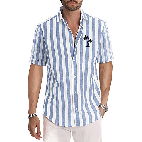 

Homme Chemise Chemise Lin Cocotier Rayé Imprimés Photos Col rabattu Rouge Bleu Vert Kaki Extérieur Plein Air Manches courtes Imprimer Vêtement Tenue Lin Mode Design Décontractées Flexible