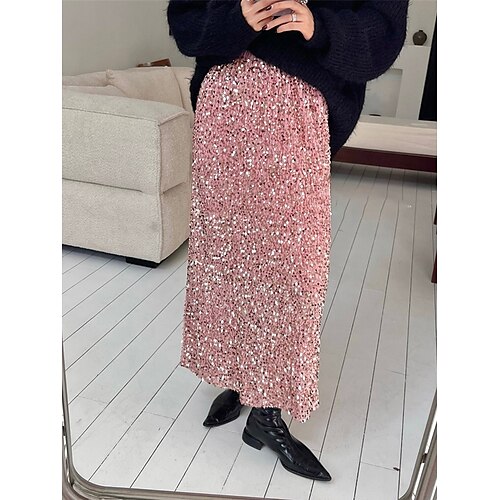 

Mulheres Saia Bodycon saia brilhante Saia longa Longo Poliéster Preto Rosa Dourado Saias Verão Paetês Moda Brilhante Elegante Rua Diário S M L