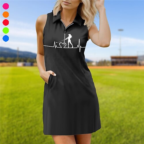 

Femme Robe de tennis robe de golf Respirable Séchage rapide Evacuation de l'humidité Sans Manches Robes Tenue de tennis Zippé Imprimé Eté Tennis Le golf Pickleball