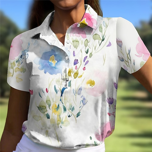 

Femme T-shirt POLO Chemise de golf Polo boutonné Respirable Séchage rapide Evacuation de l'humidité Manche Courte Vêtements de golf Top Standard Floral Eté Tennis Le golf Pickleball
