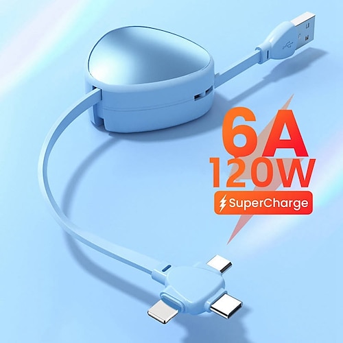 

USB-C-Kabel Lightning-Kabel 100W 3,9 Fuß USB-A auf USB-C USB-A auf Lightning USB-A auf Micro-B 6 A Schnellladen 3 in 1 Einziehbar Für MacBook iPad Samsung Handy-Zubehör