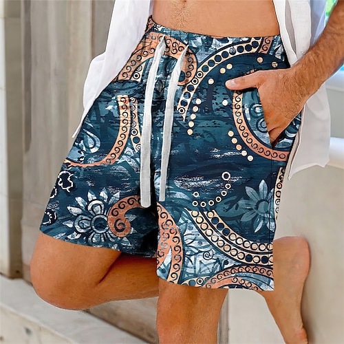 

Homens Calção Shorts de verão Shorts de praia Com Cordão Cintura elástica Impressão 3D Gráfico Flor Respirável Macio Curto Casual Diário Feriado Estilo Étnico Retro Vintage Azul Marron Micro-Elástica