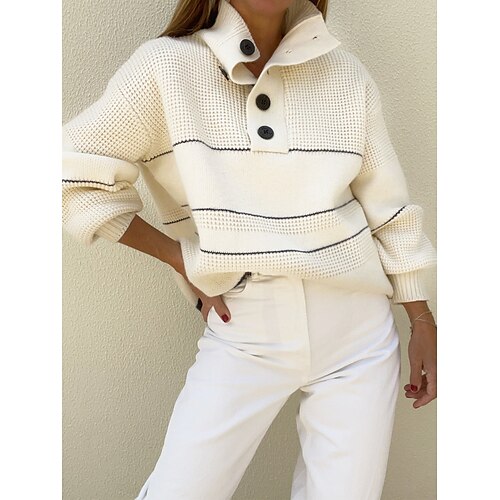 

Pull Maille Femme Crocheté Tricoter Bouton Couleur unie Col Roulé mode Décontractées Extérieur du quotidien manche longue Eté Automne Beige S M L