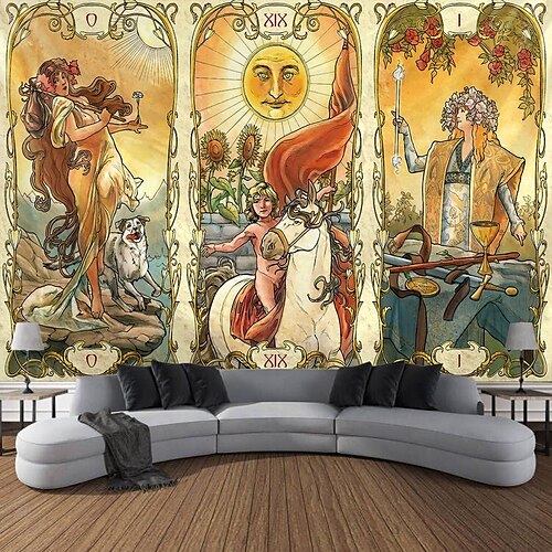 

Victoria art nouveau pendurado tapeçaria tarô adivinhação arte da parede grande tapeçaria mural decoração fotografia pano de fundo cobertor cortina casa quarto sala de estar decoração