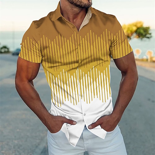 

Homme Chemise Dégradé Imprimés Photos Géométrie Col rabattu Jaune Bleu Vert Extérieur Plein Air Manches courtes Imprimer Vêtement Tenue Mode Vêtement de rue Design Décontractées