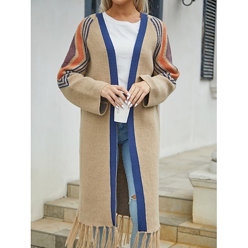 

Mulheres Sueter Cardigan Saltador Crochê Tricotar Patchwork Camurça Bloco de cor Decote V à moda Casual Ao ar livre Diário Outono Inverno Preto Branco S M L