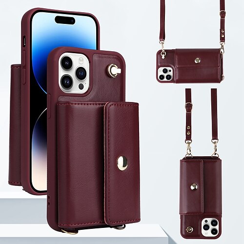 Card Wallet Case For iPhone 14 Pro Max 14 Plus 13 12 11 XS Strap Leather  Handbag