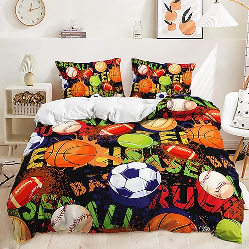 

2Ps/3Pcs 3D Basketball Baseball Print Duvet Cover Bedding Sets Comforter Cover With 1 Print Duvet Cover Or Coverlet2 Pillowcases For Double/Queen/King Back To School College Student