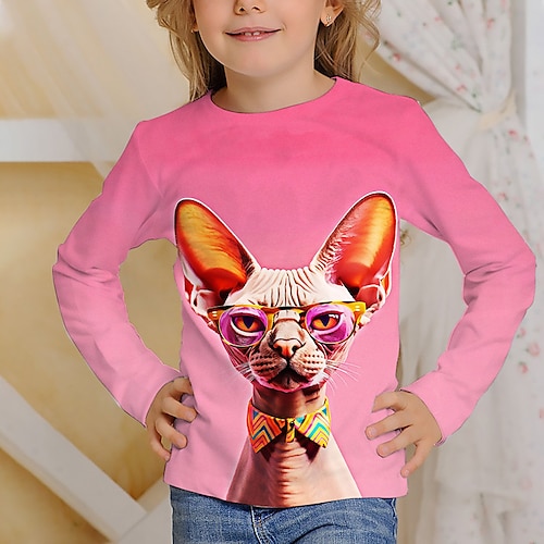 

Chica Camiseta Manga Larga Camiseta Graphic Animal Gato Impresión 3D Activo Moda Estilo lindo Poliéster Exterior Casual Diario Niños Cuello redondo 3-12 años Gráfico impreso en 3D Ajuste regular