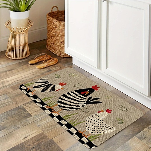 Chicken Pattern Non-slip Kitchen Rug, Modern Polyester Floor Mat For Kitchen