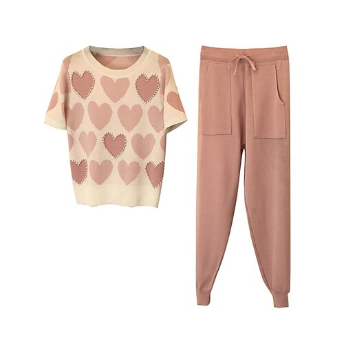 

Pull Ensemble Pull Maille Femme A côtes Tricoter Poche Cœur Col Ras du Cou mode Décontractées du quotidien Sortie Manches 3/4 Eté Printemps Rose Claire Bleu S M L
