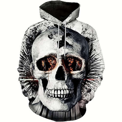 

Men's Pullover Hoodie Sweatshirt Gray Hooded Skull Graphic Prints Print Daily Sports 3D Print Streetwear Designer Basic Spring Fall Clothing Apparel Hoodies Sweatshirts