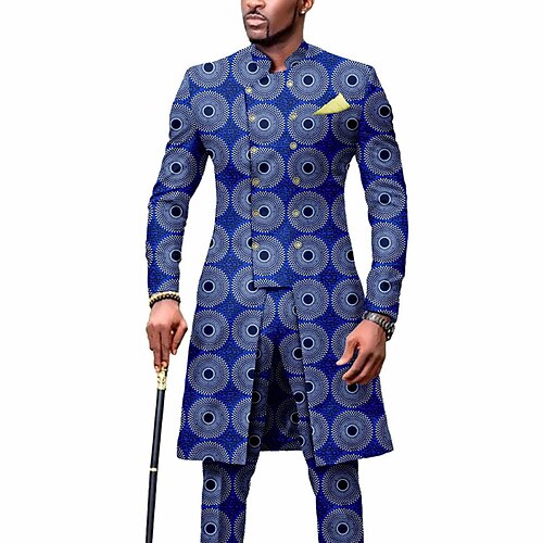 

Trajes de boda africanos para hombre azul 2 piezas estampado a medida 2023