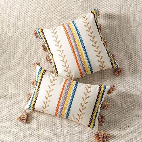 

Capas de almofada decorativas boho com borlas tribais tecido à mão fronha estilo marroquino capa de almofada impressa para sofá sofá-cama sala de estar