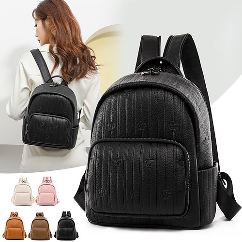 

Women's Backpack Mini Backpack Daily Solid Color PU Leather Large Capacity Zipper Black Pink Brown