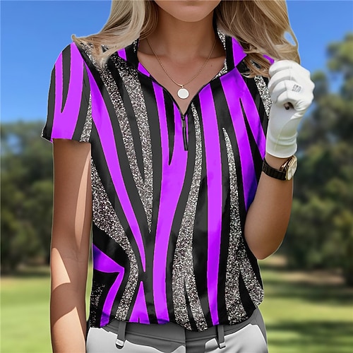 

Damen poloshirt Golfhemd Atmungsaktiv Schnelltrocknend Feuchtigkeitsableitung Kurzarm Golfbekleidung Golfkleidung Regular Fit Zip Streifen Sommer Tennis Golfspiel Pickleball