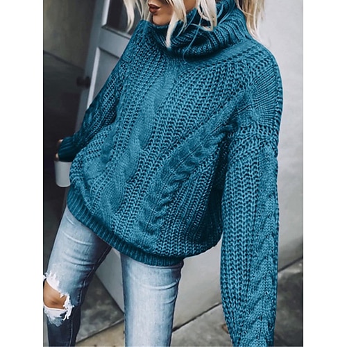 

Damen Pullover Strickwaren Gedrehtes Stricken überdimensional Feste Farbe Rollkragen Stilvoll Brautkleider schlicht Täglich Ausgehen Frühling Herbst Armeegrün Rote Blau S