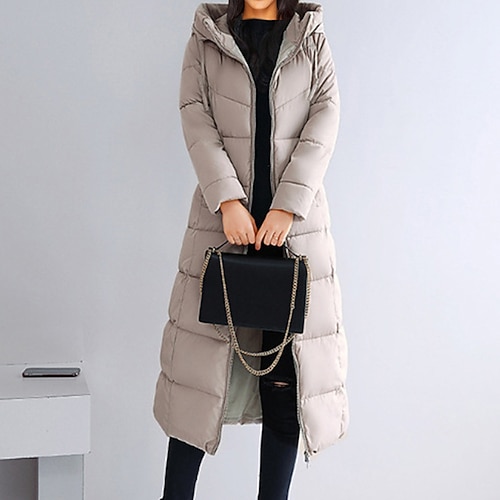 

Women's Puffer Jacket Winter Jacket Winter Coat Hoodie Jacket Street Daily Valentine's Day Fall Winter Long Coat Regular Fit Warm Breathable Casual Jacket Long Sleeve Solid Color Full Zip Black Dusty